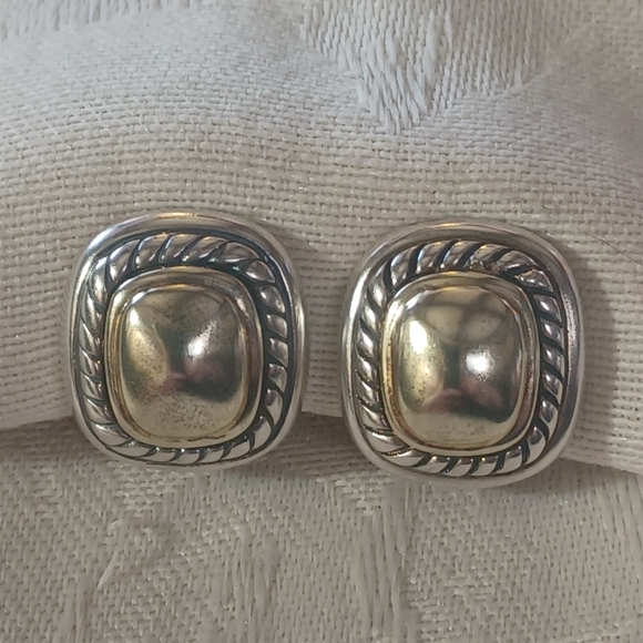 David Yurman Albion Earrings, SS & 14k, Omega Backs - Picture 2 of 12